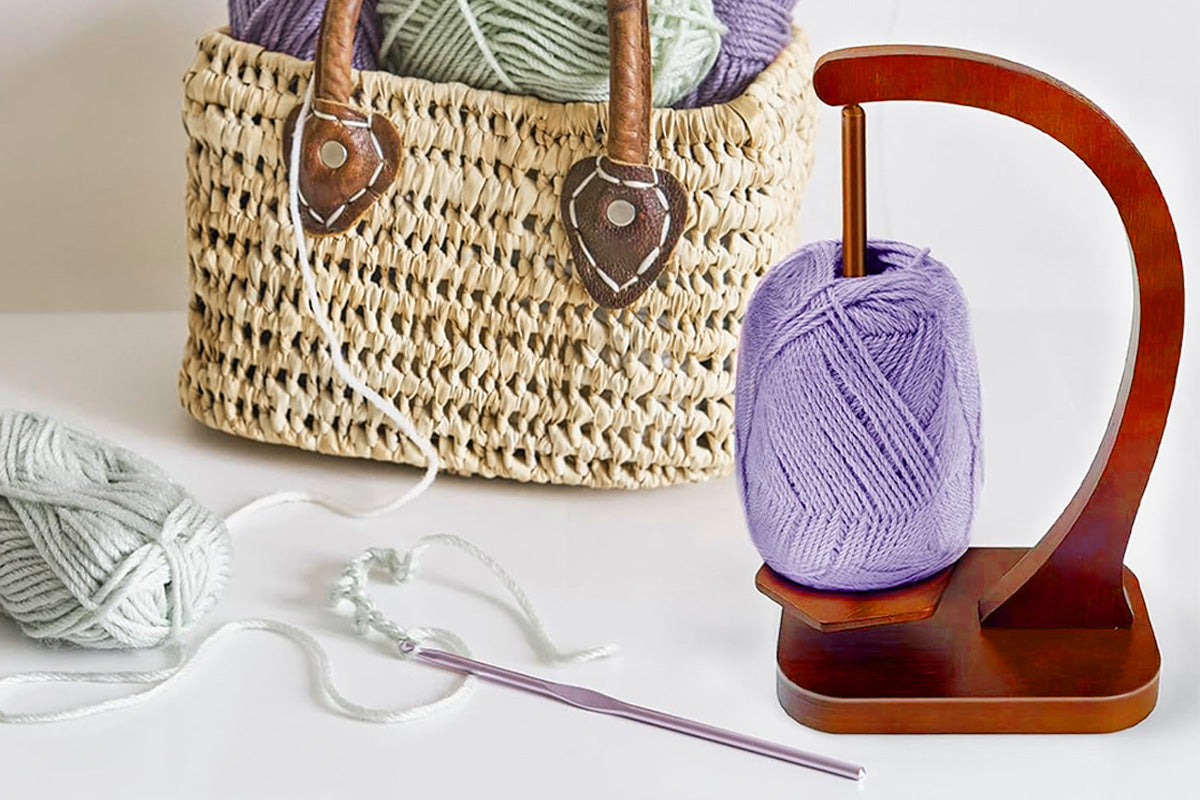 Yarn Holder for Crocheting and Knitting Wooden Yarn Spinner