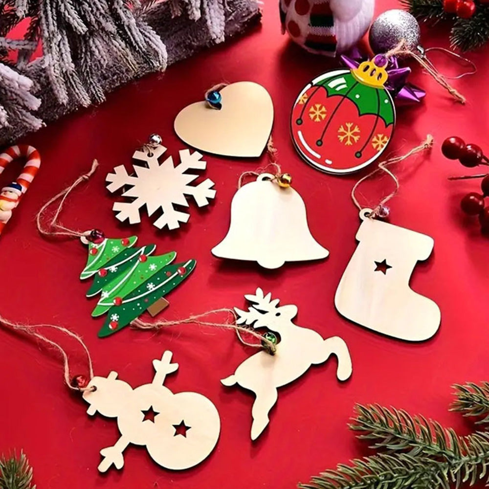 100Pcs Wooden Christmas Tree Decorations Assorted Blank Shapes for Painting
