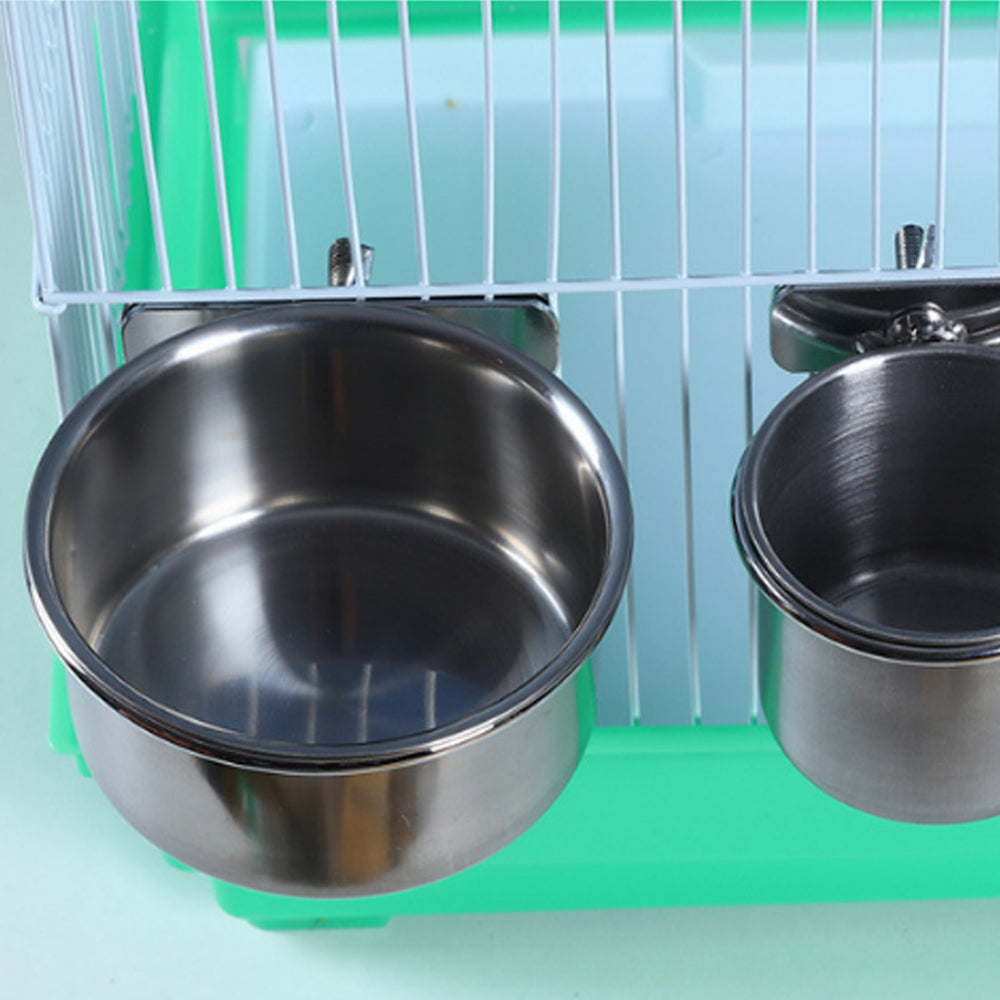 2Pcs Parrot Pet Stainless Steel Food Water Bowl Bird Feeder Crate Cage