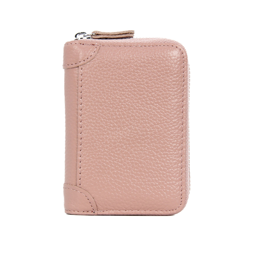 Genuine Leather RFID Blocking Card Holder Wallet with Zipper