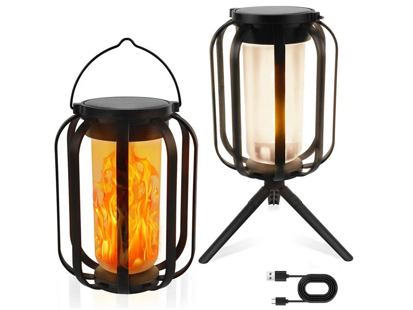 Solar Lantern with Tripod Flickering Flame Solar Outdoor Lights 4 Lighting Modes