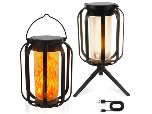 Solar Lantern with Tripod Flickering Flame Solar Outdoor Lights 4 Lighting Modes
