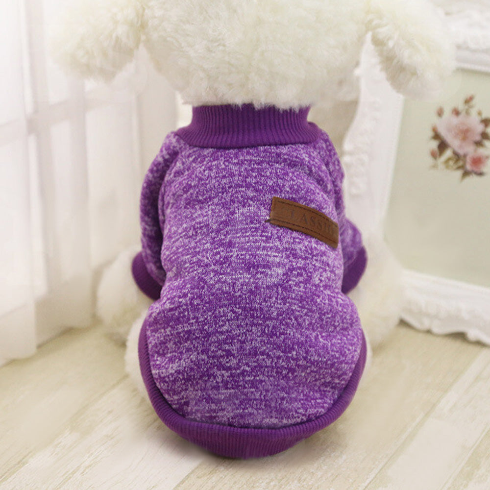 Dog Sweatshirt Pullover Classic Round Neck Soft Clothes for Small Medium Dogs Cats-Purple