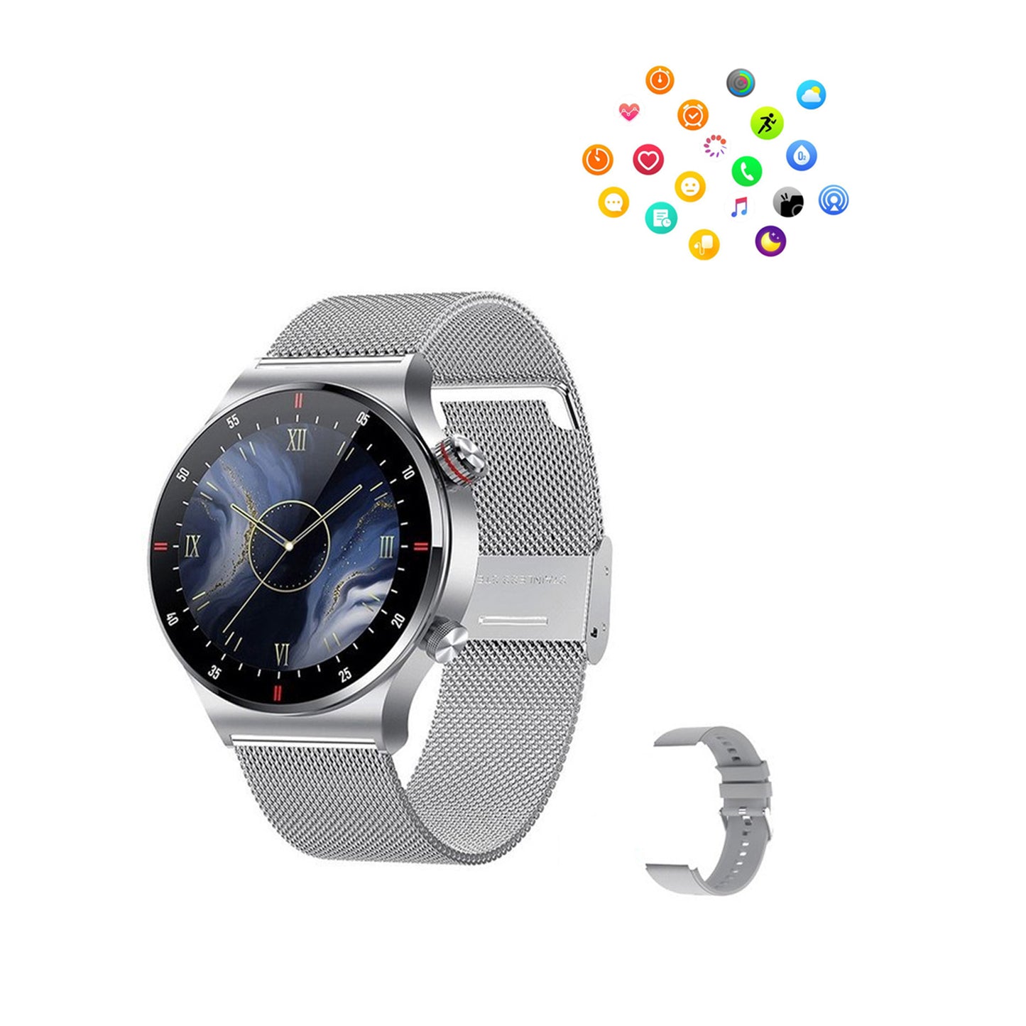 Sport Bluetooth Call Smart Watch With 1 Steel Strap and 1 Silicone Strap