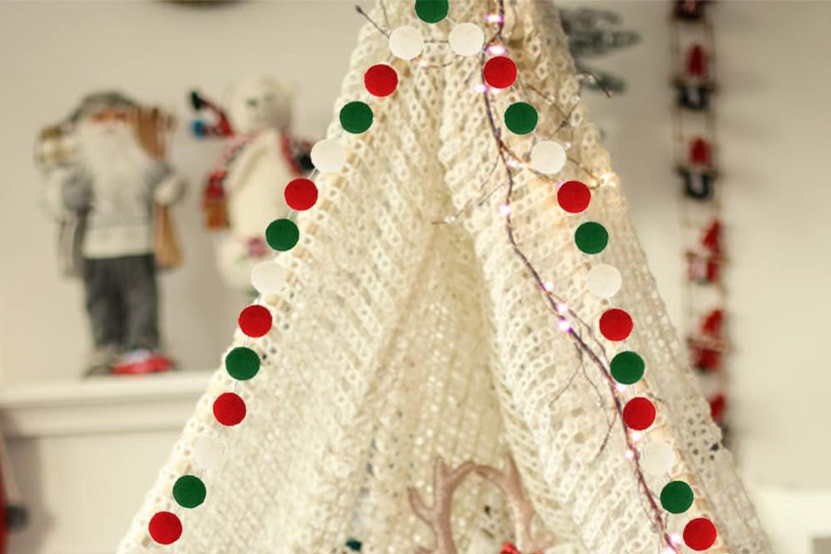 2PCS Christmas Pom Pom Garland Hanging Ball For Christmas Tree Party Decor