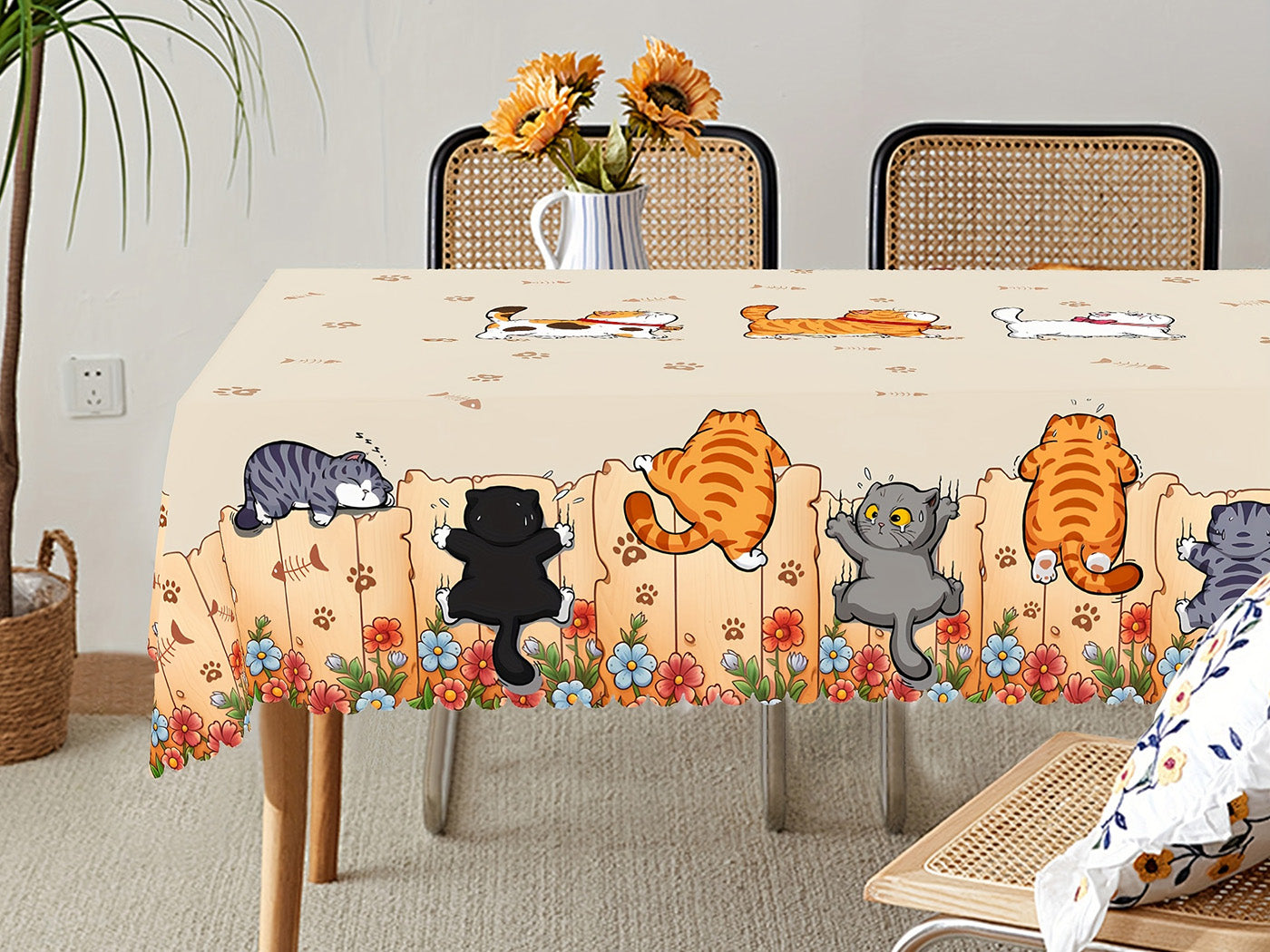 Cute Cat Tablecloth Dining Table Cover Polyester Tablecover