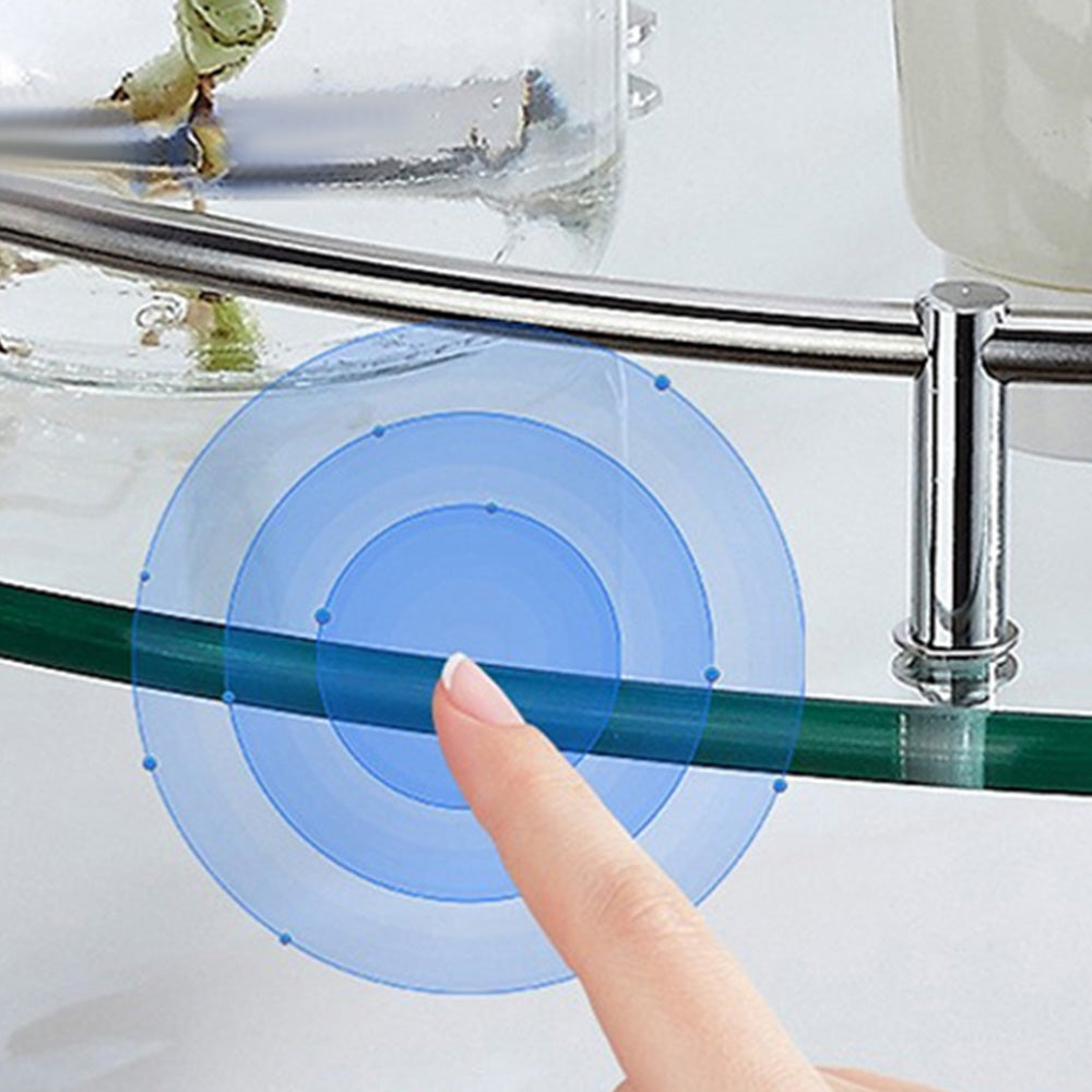 2XGlass Corner Bathroom Shelf with Stainless Steel Guard Rail