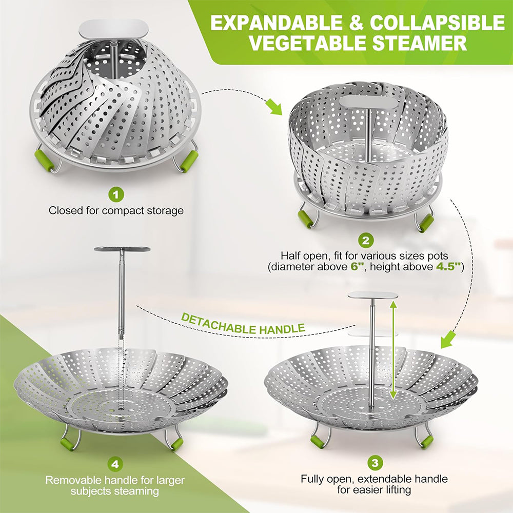 Removable Handle Stainless Steel Folding Steamer Tray