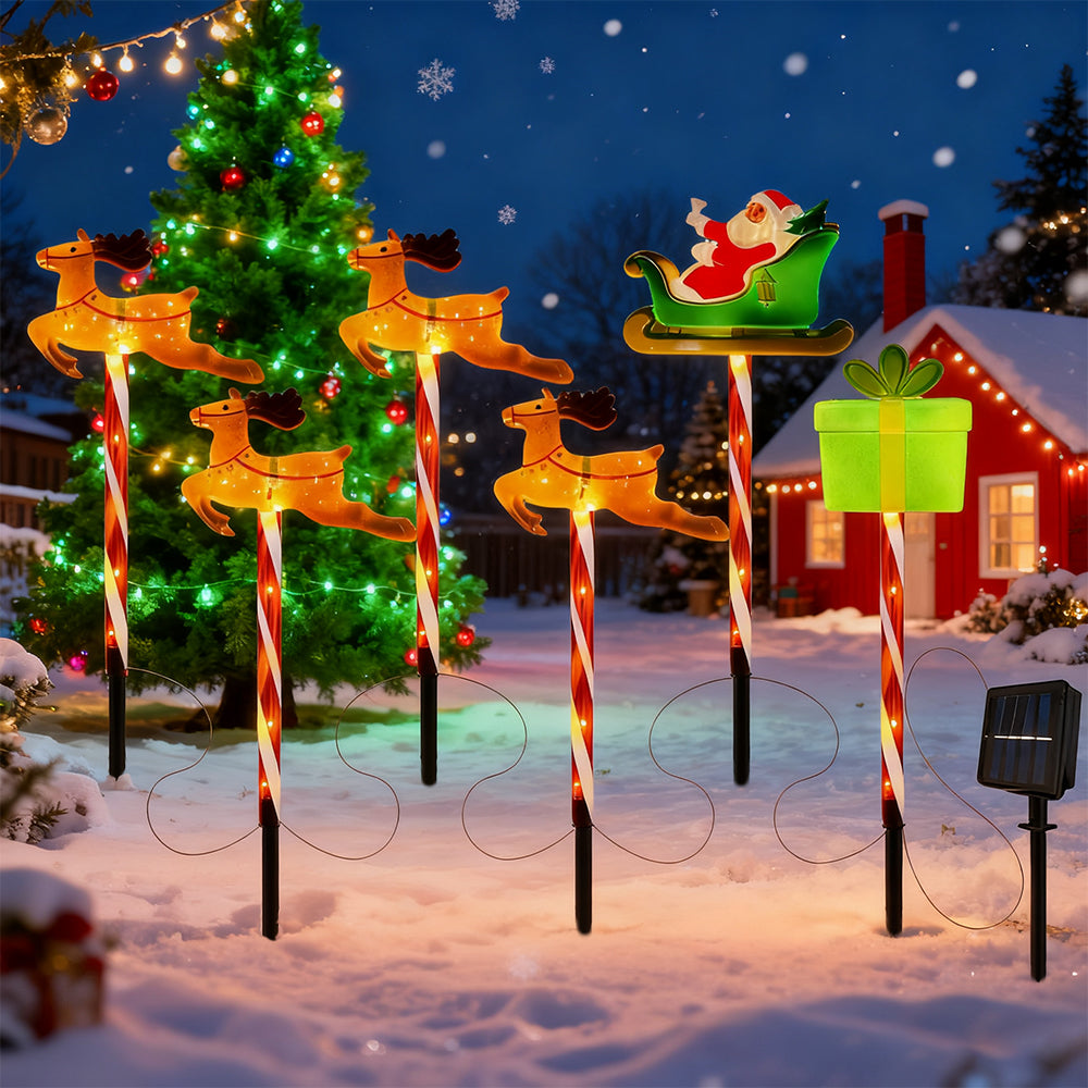 6 Pack Solar Christmas Stake Lights Lawn Decoration