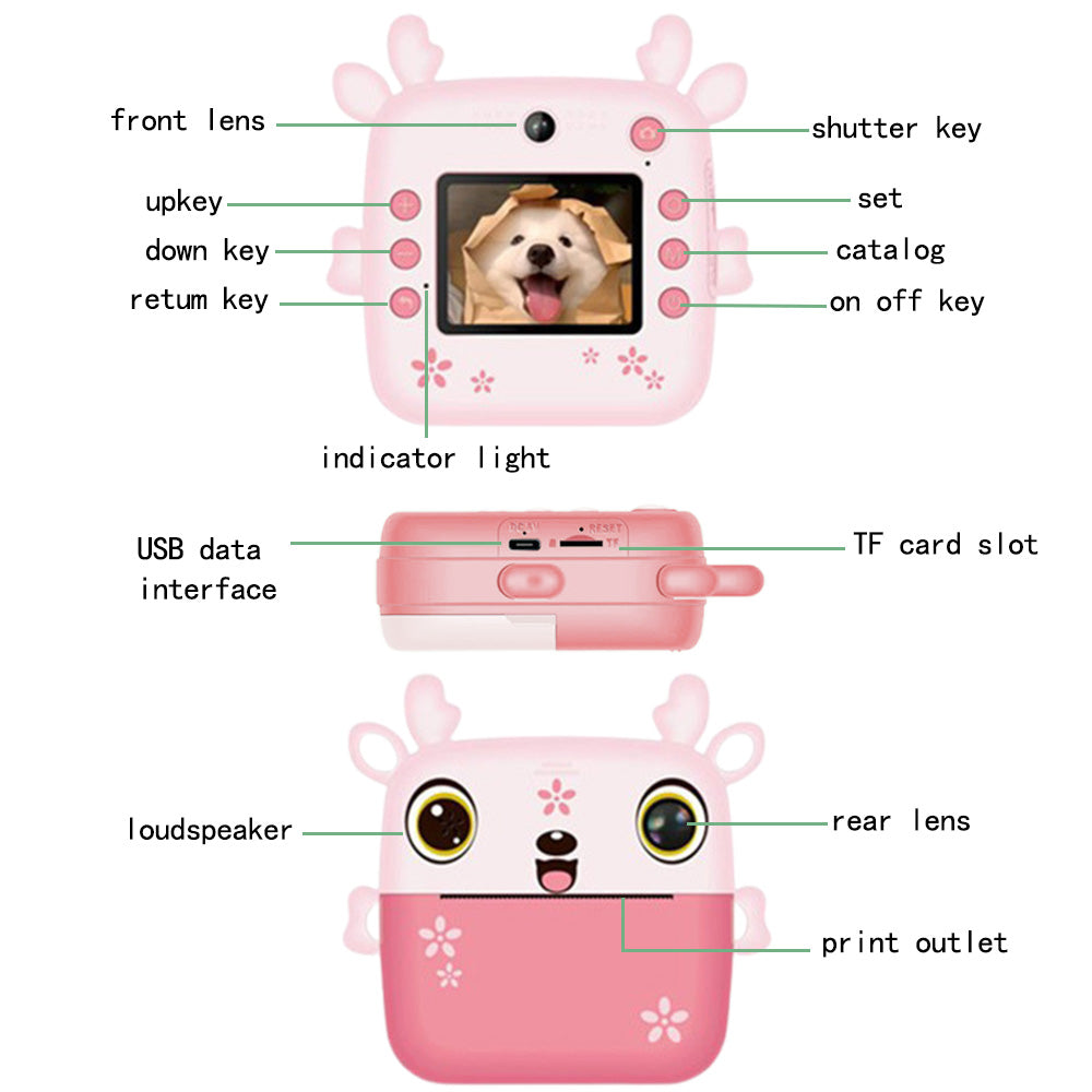 Kids Instant Camera Dual Camera Print Cam 1080P Video Recorder Camera
