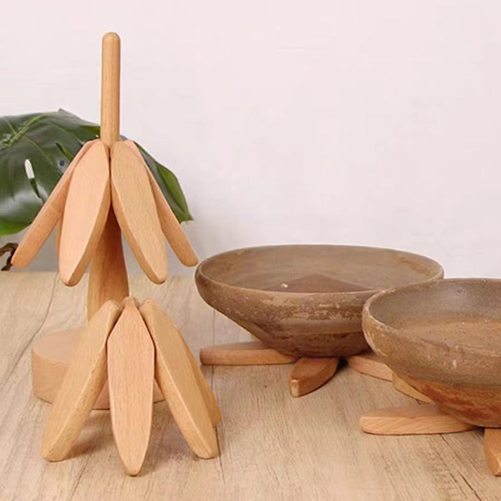 4Pcs Tree Art Design Coasters With A Stand Wooden Tree Shape Trivet Set for Hot Dishes