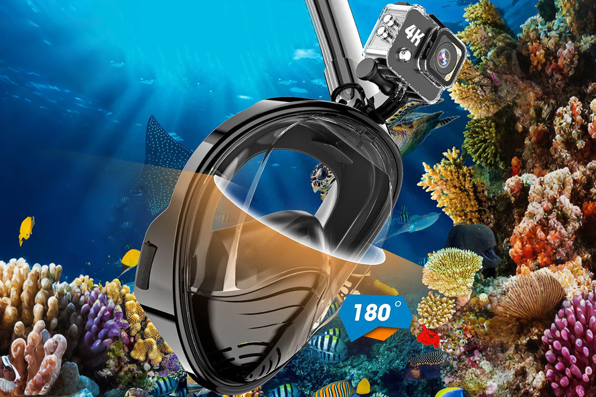 Full Face Snorkel Mask – 180 Degree Panoramic View Anti-Fog & Leak Proof-Black