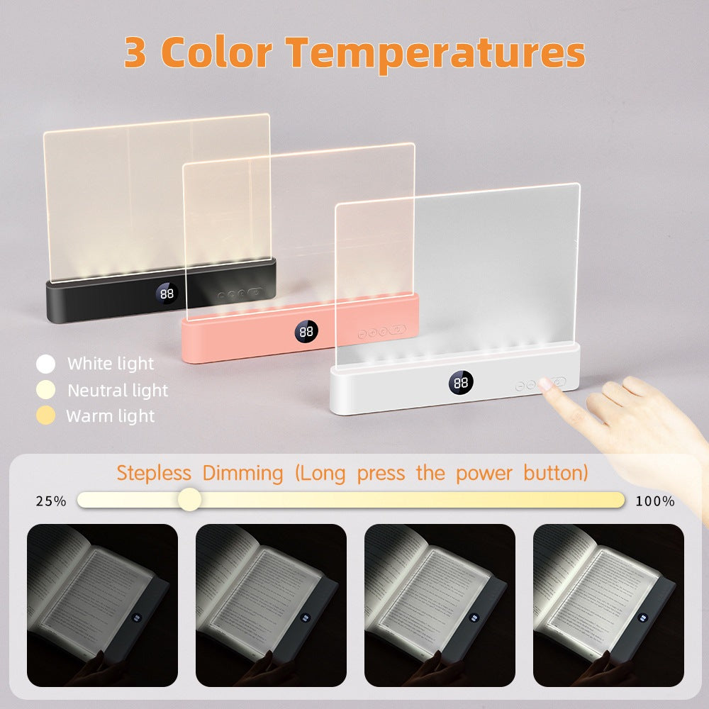 Transparent LED Flat Book Light with Timer for Reading