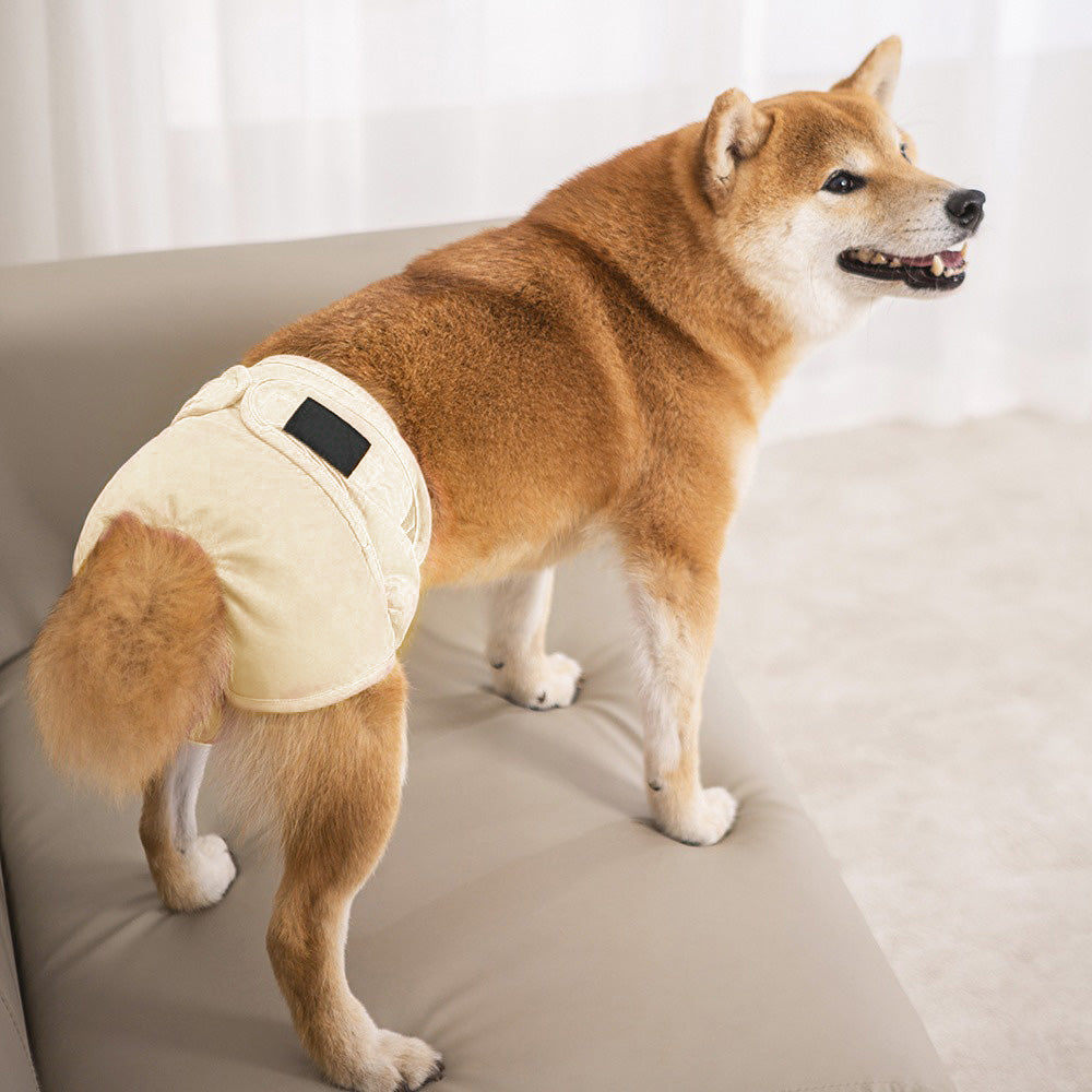 Female Dog Diaper Wrap Sanitary Pant with Hole Reusable Physiological Underpants-Khaki