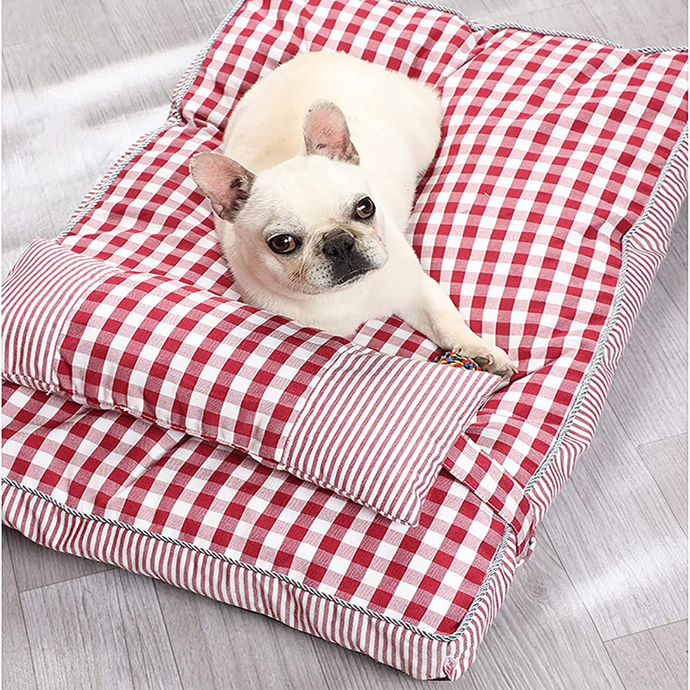 Plaid Pattern Removable Rectangular Pet Bed Sofa With Pillow