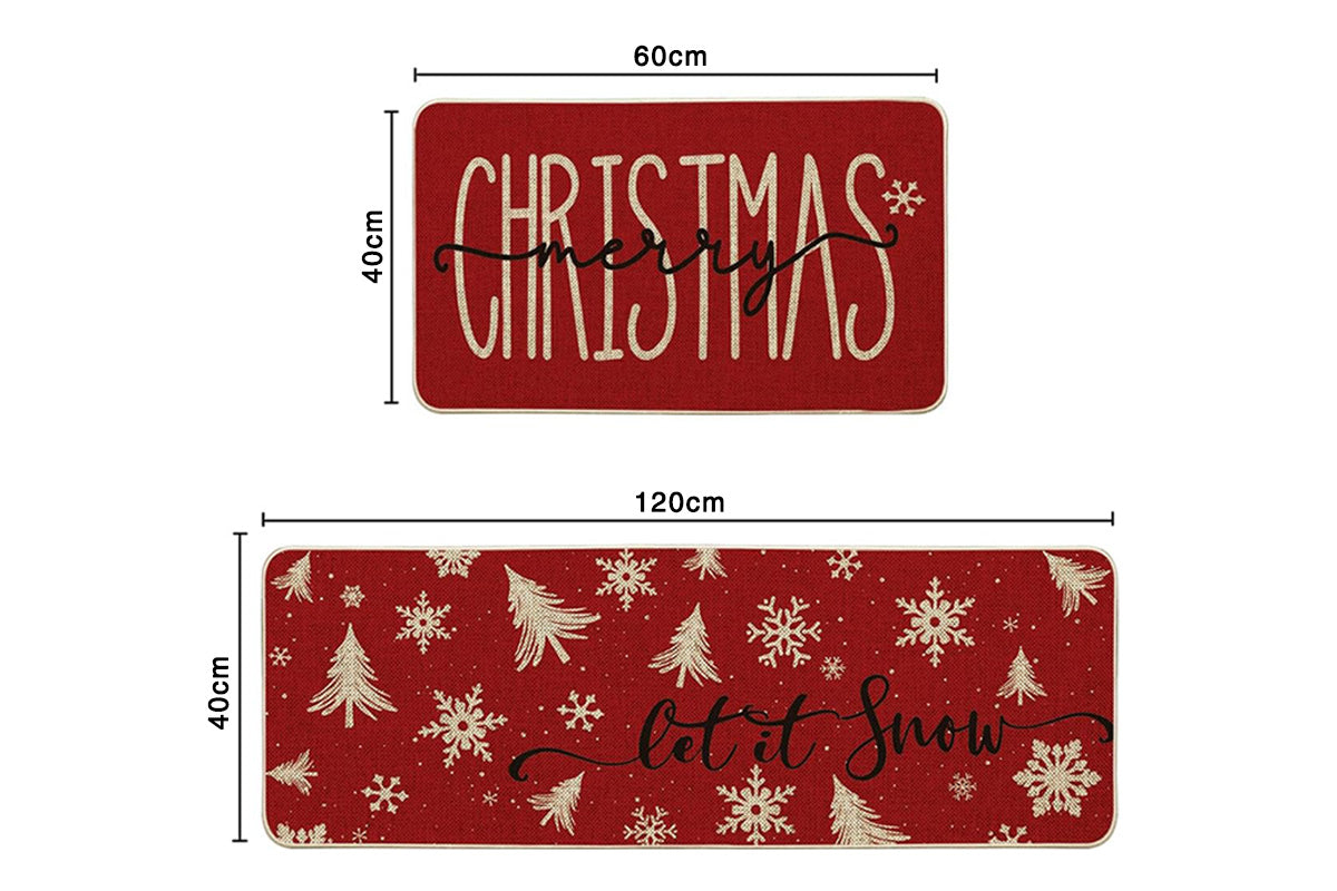 2Pcs Christmas Kitchen Rugs Merry Christmas Print Mats Home Kitchen Decor