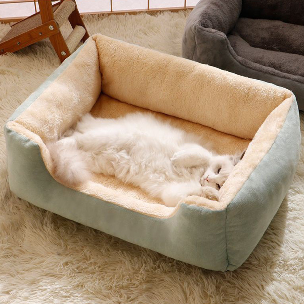 Rectangle Plush Pet Bed Dog Sofa Cozy Puppy Cat Bed-Green