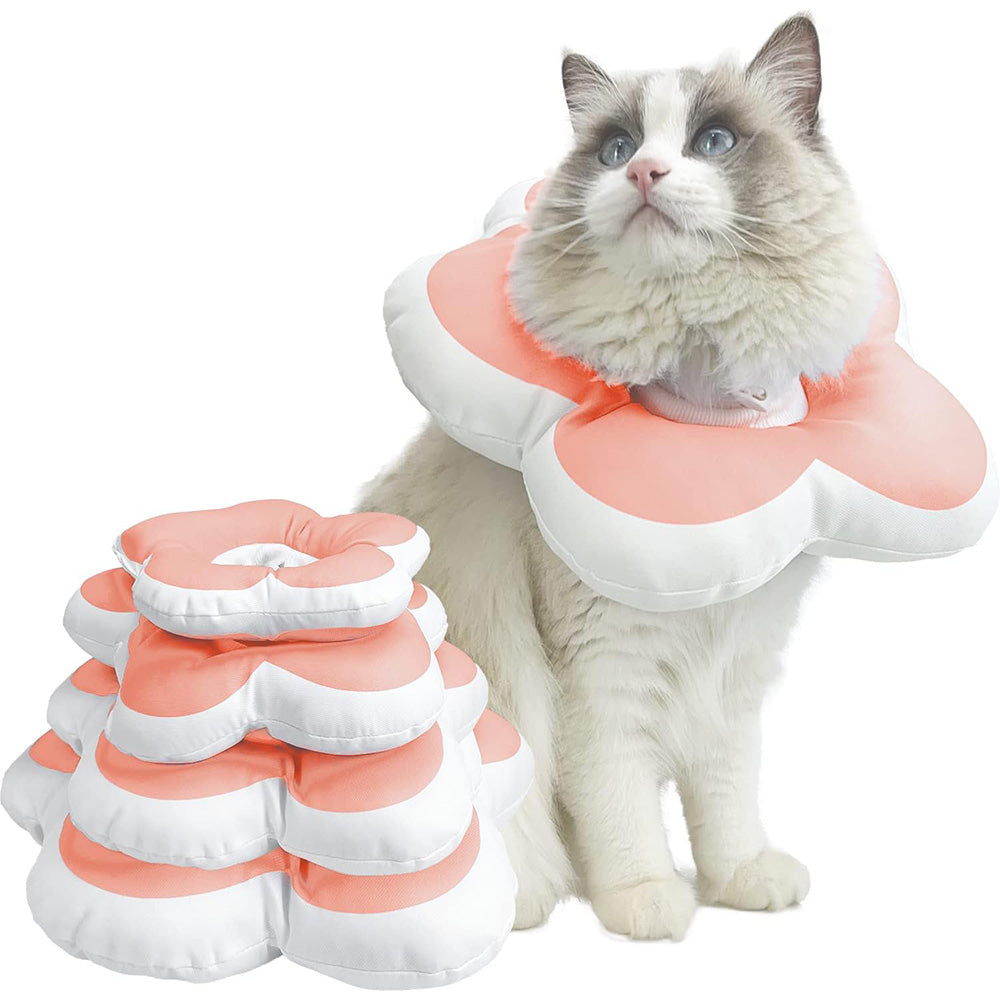 Cute Flower Cat Cone Collar Anti-Bite Lick Wound Healing Protective Neck Collar-Peach Blossom