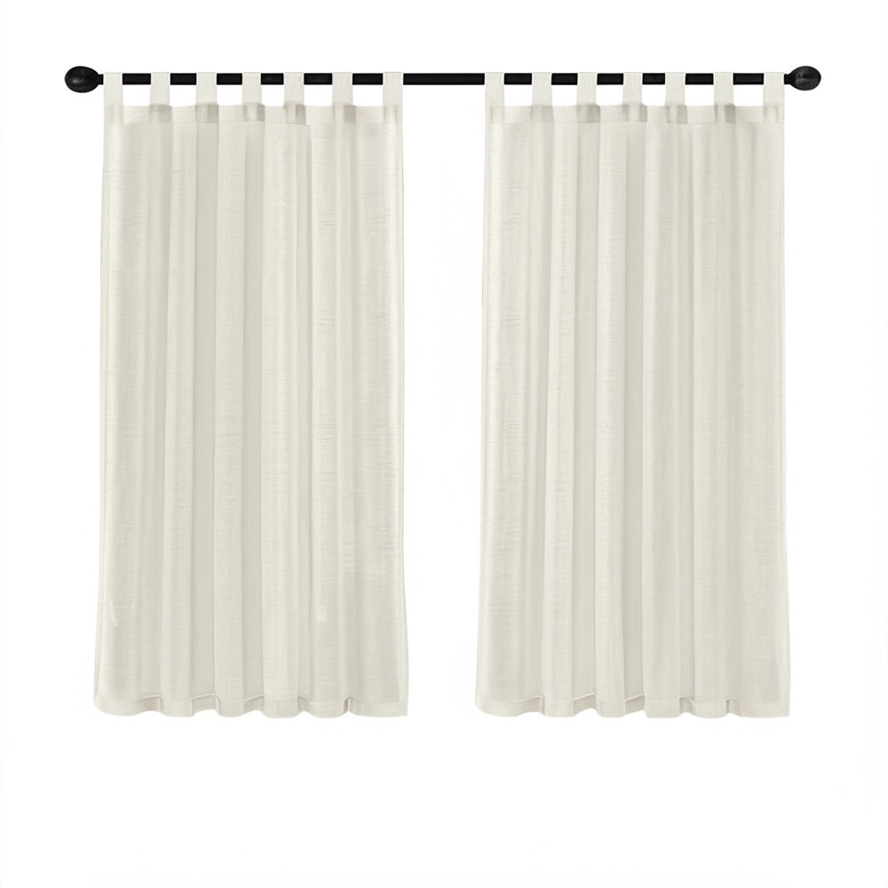 2Pcs Linen Sheer Curtains Living Room Privacy Draperies-Beige