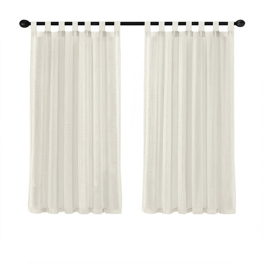2Pcs Linen Sheer Curtains Living Room Privacy Draperies-Beige