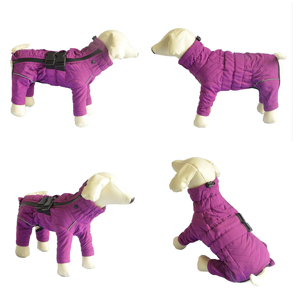 Dog Coat 4 Legs Covered Windproof Waterproof Dog Winter Jacket-Purple