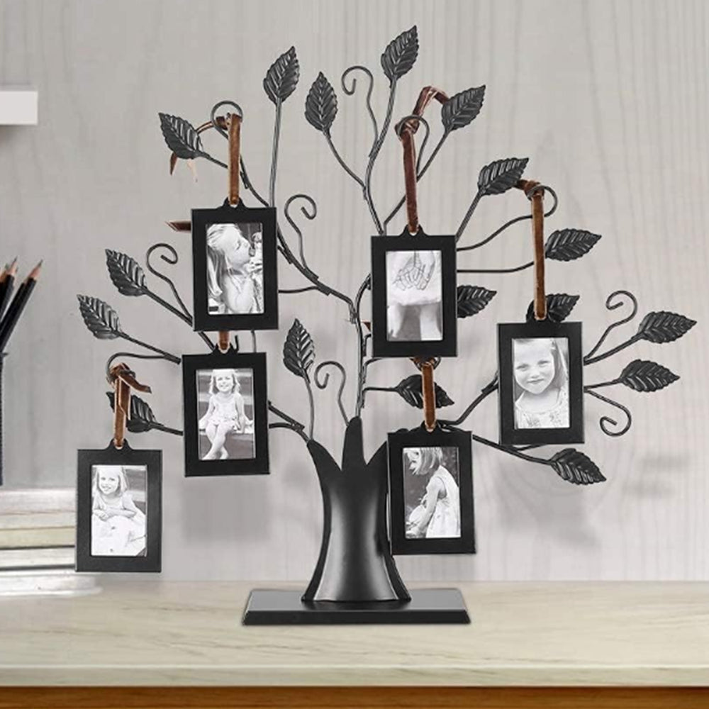 Family Tree Picture Frame Stand with 6 Hanging Picture Frames in Black