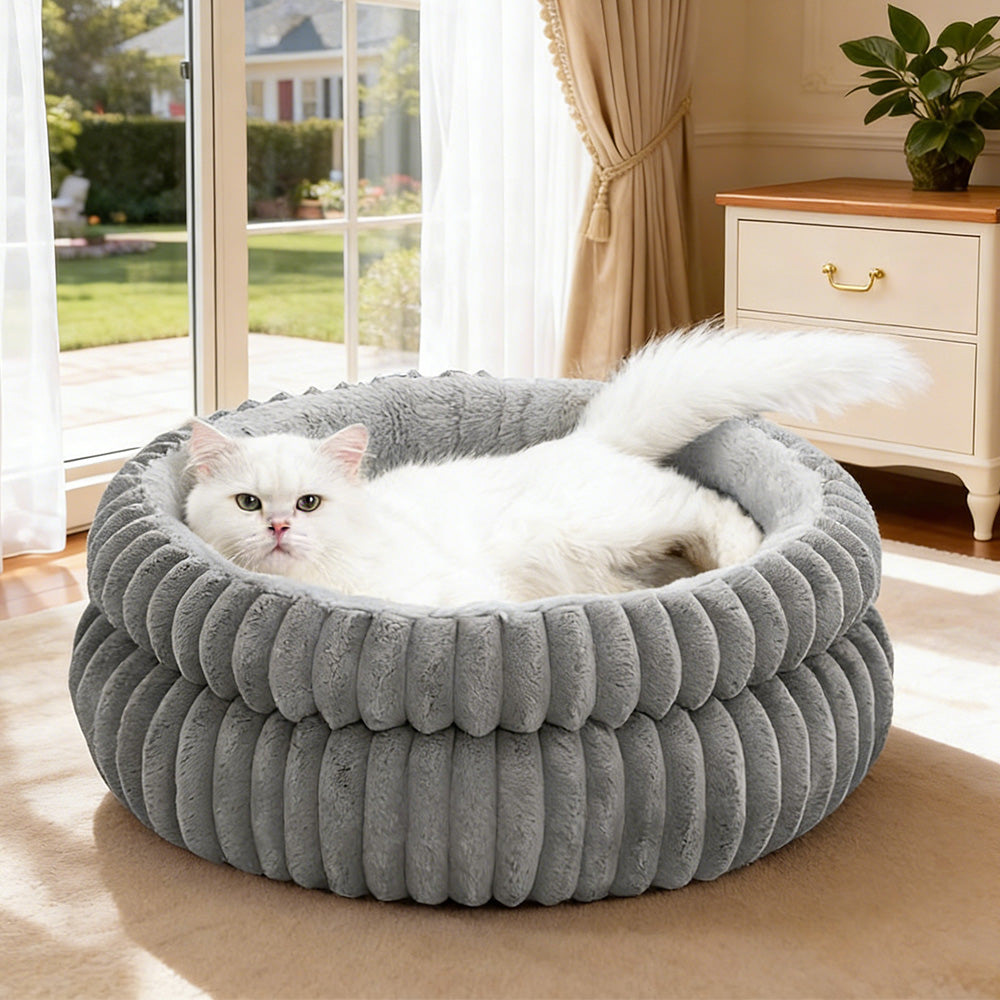 Donut Plush Pet Dog Cat Bed Fluffy Soft Warm Nest for Indoor Cats Small Dogs