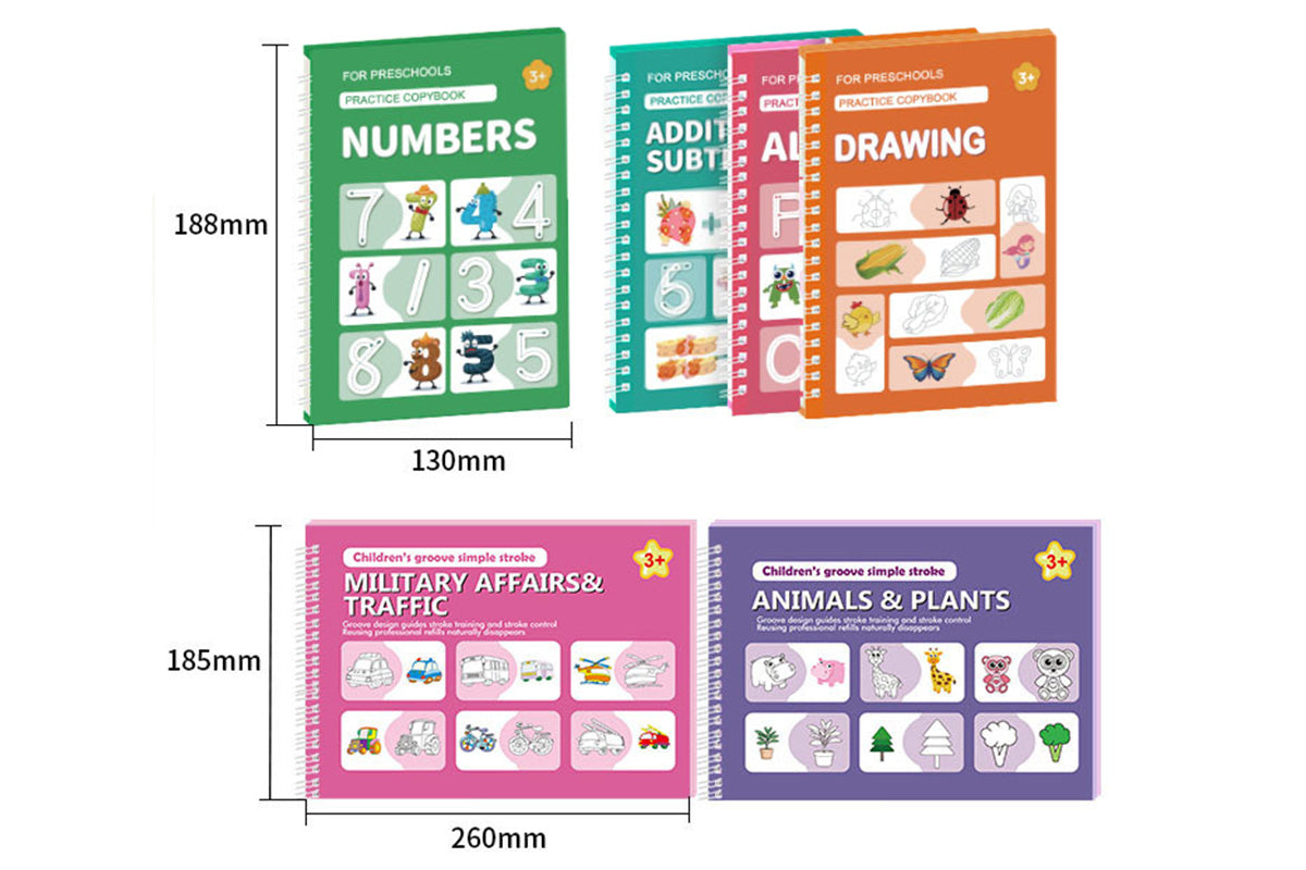 Magic Handwriting Practice Books With Pens Reusable Grooved Copybooks