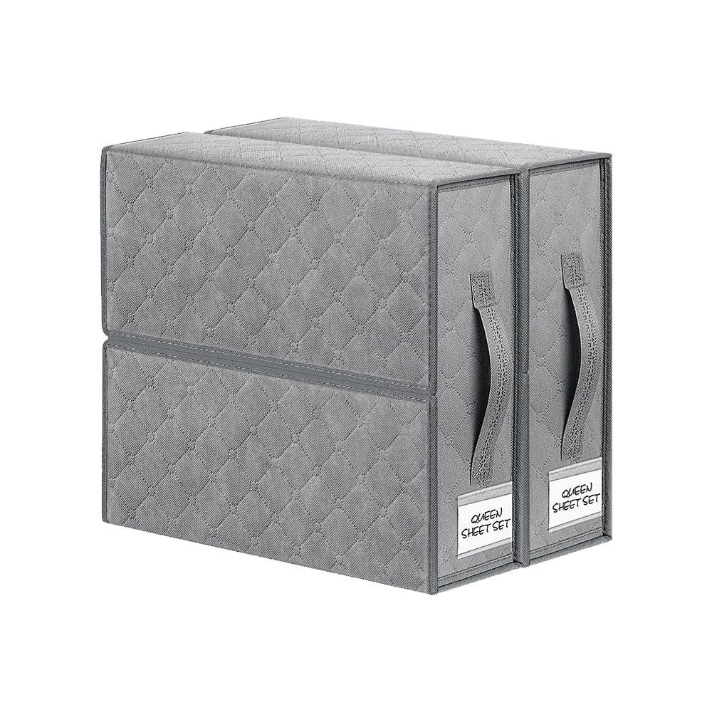2Pcs Foldable Bed Sheet Organizer with Convenient Handle for Storage-Gray Embossed Flowers