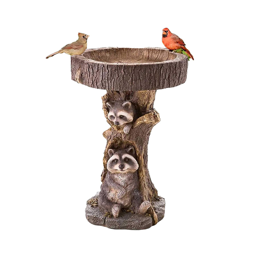 Garden Animal Figurine Resin Bird Water Feeder-Raccoon