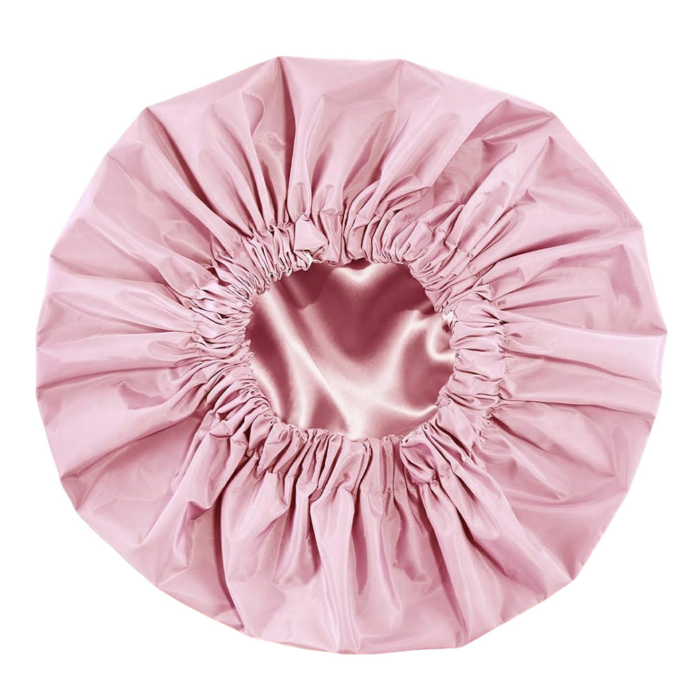 Reusable Water-Resistant Double-Layer Polyester and Satin Shower Cap for Women