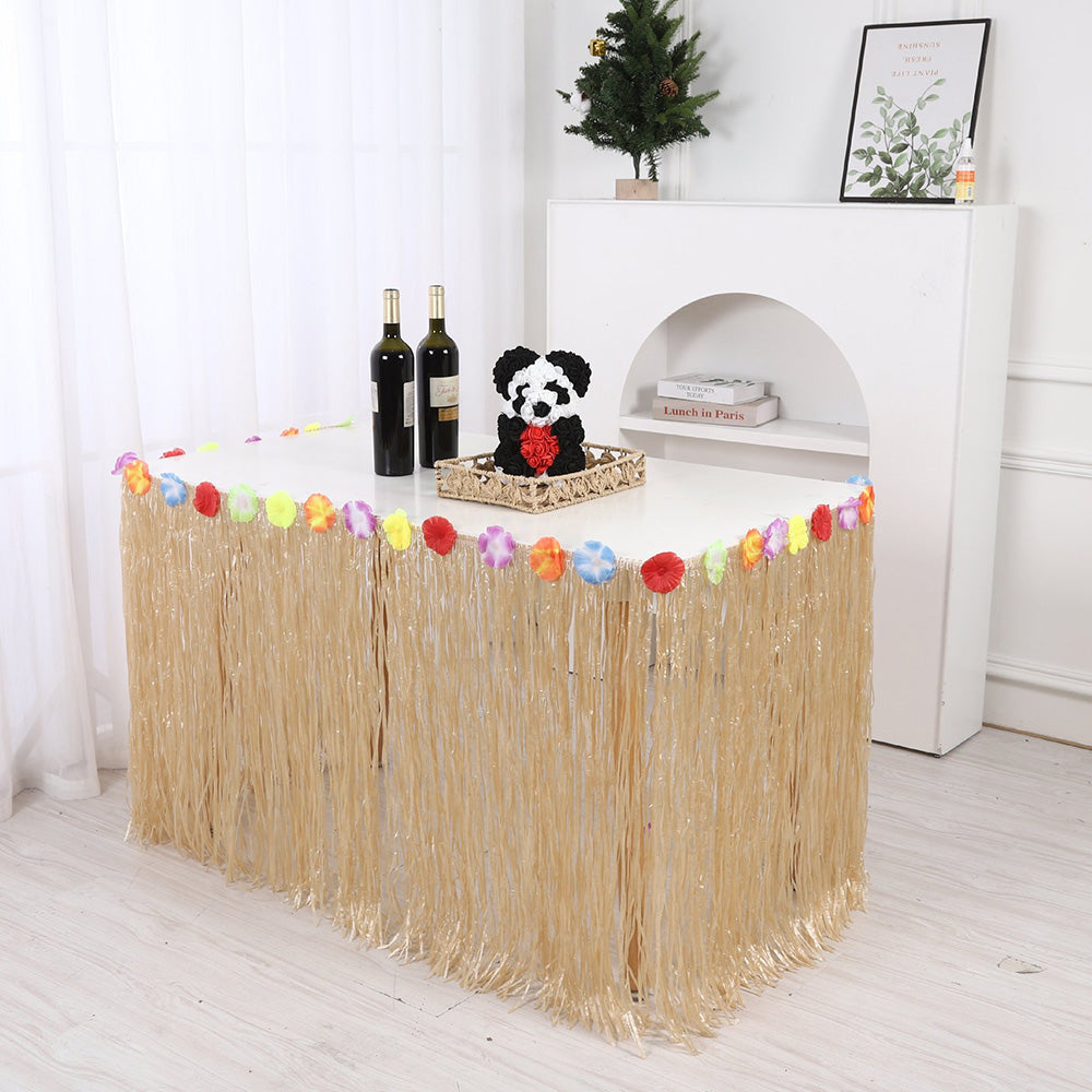 300x75cm Straw Color Tassel Table Skirt for Hawaiian Beach Parties