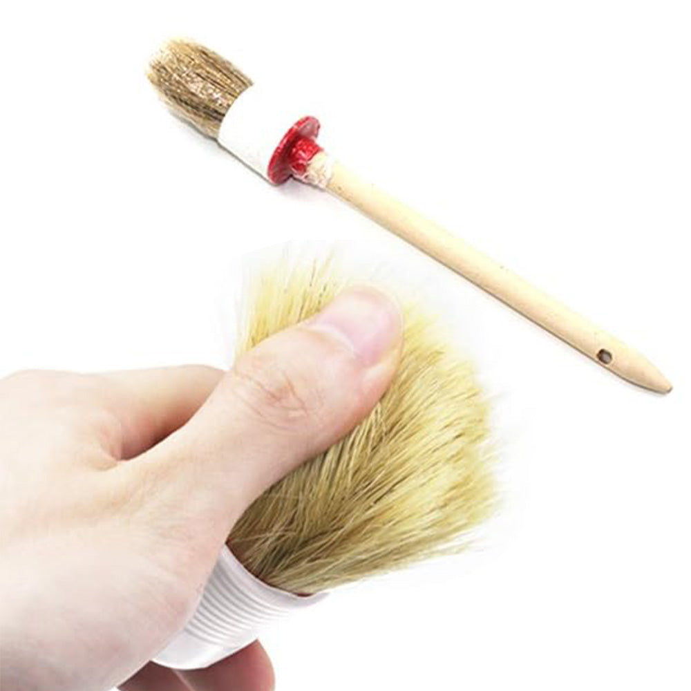 Car Detailing Brush Set 6Pcs Boar Hair Brush Kit Wood Handle Wheels Leather Air Vents