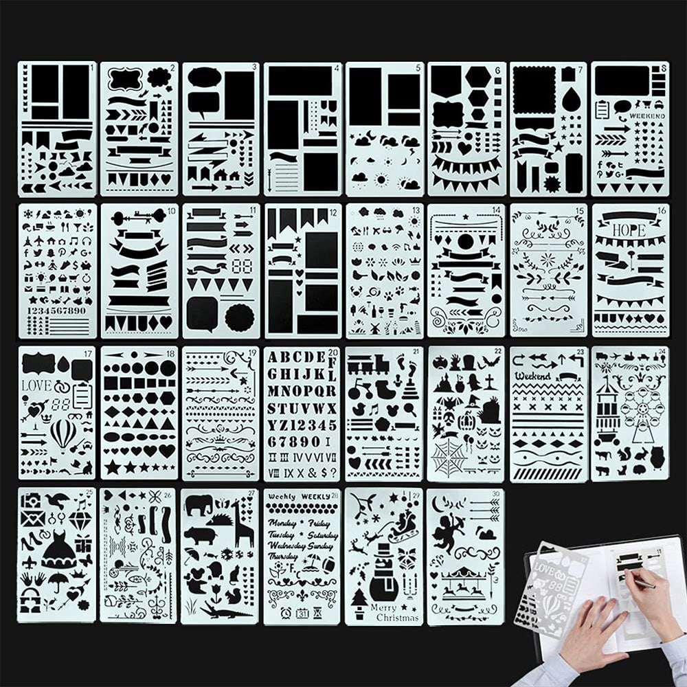 30 Piece A6 Reusable Drawing Journal Painting Craft Stencils