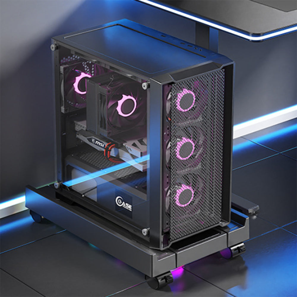 Adjustable Computer PC Tower Stand with Dual Cooler Fans Under Desk