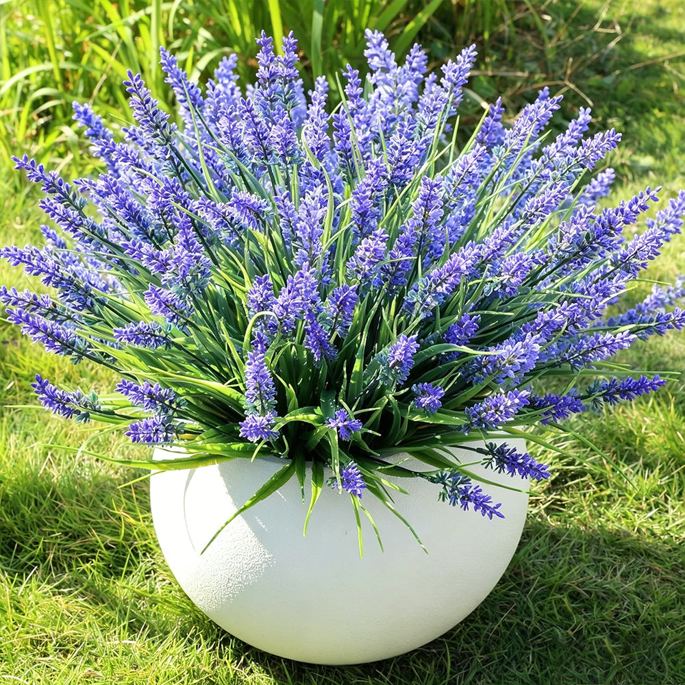 16Pcs Artificial Plants Outdoor Fake Lavender Realistic Plastic Faux Plants for Balcony Patio