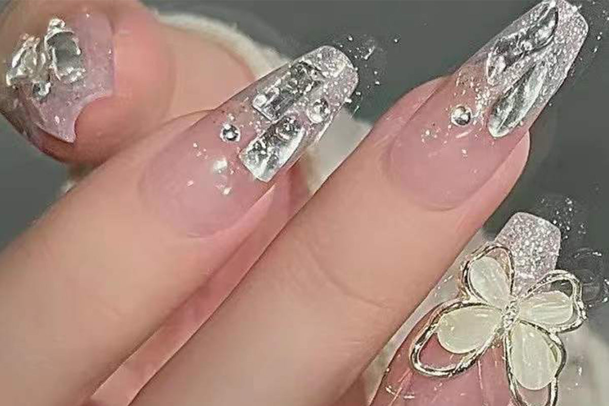 22-Piece Reusable Press-On Nail Set with Floral Design for Easy Manicure