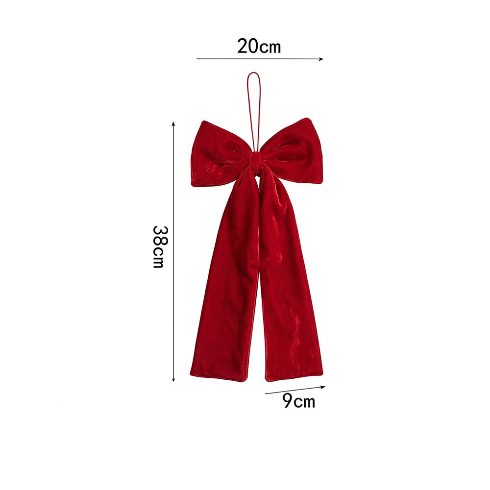 Vintage Burgundy Velvet Christmas Bow with Hanging Cord for Tree Decor