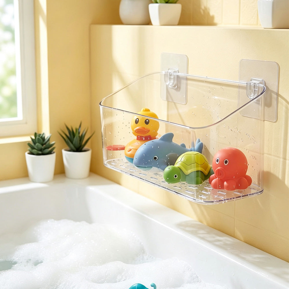 No Drill Bath Storage Wall Mounted Transparent Shower Caddy for Home