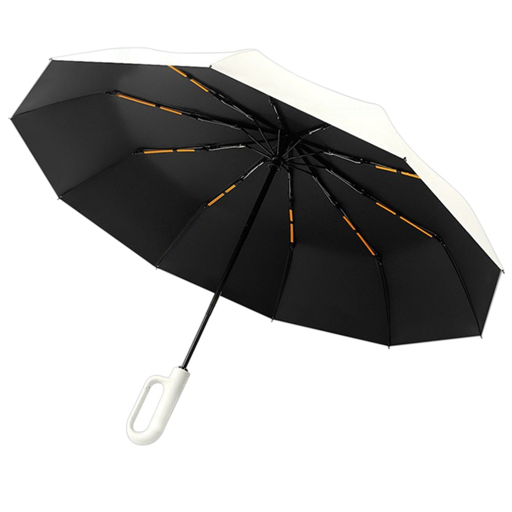 Automatic 10-Rib Folding Umbrella with Carabiner Handle Windproof