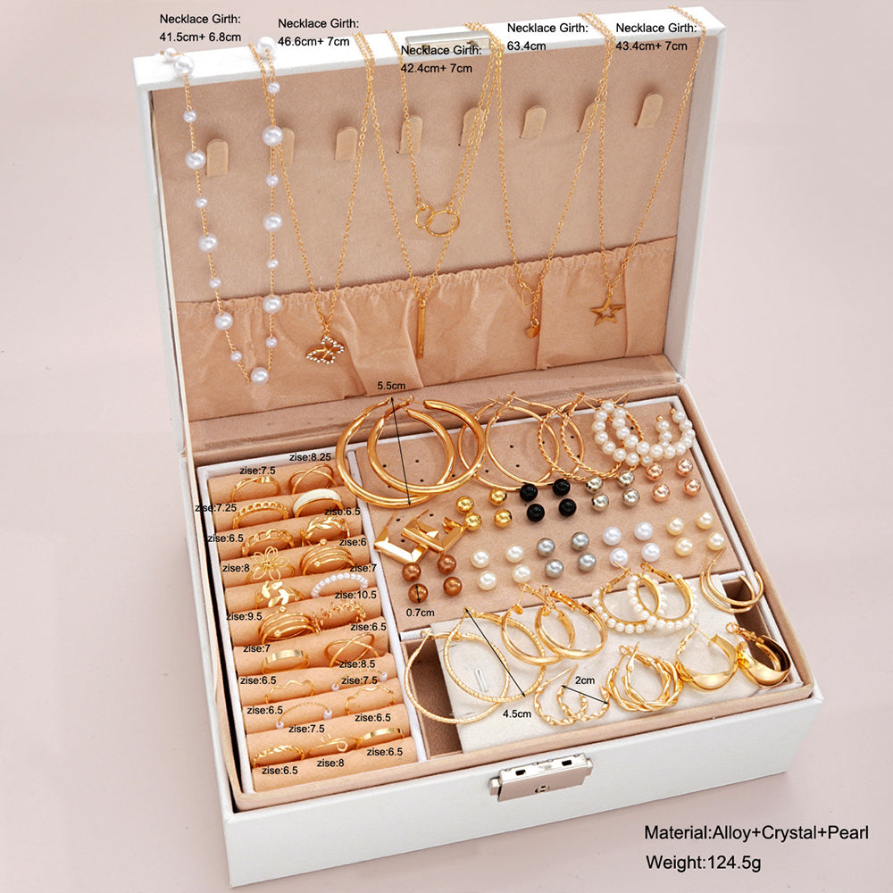 56Pcs Womens Jewellery Set Vintage Elegant Necklace Earrings Bracelet Ring Collection Gift Set