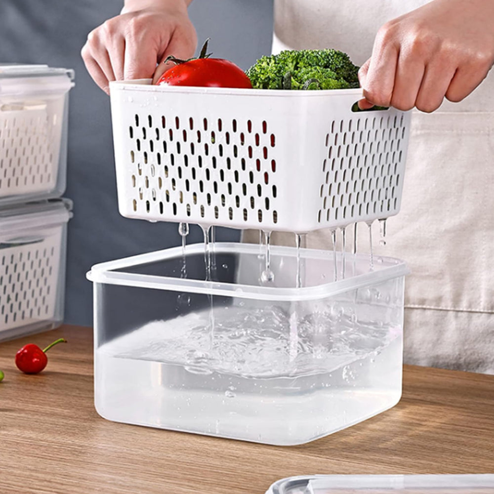 3Pack Fridge Food Storage Container Sets with Lids and Strainer