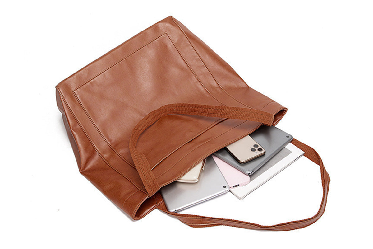 Vintage PU Leather Tote Bag Casual Shoulder Handbag