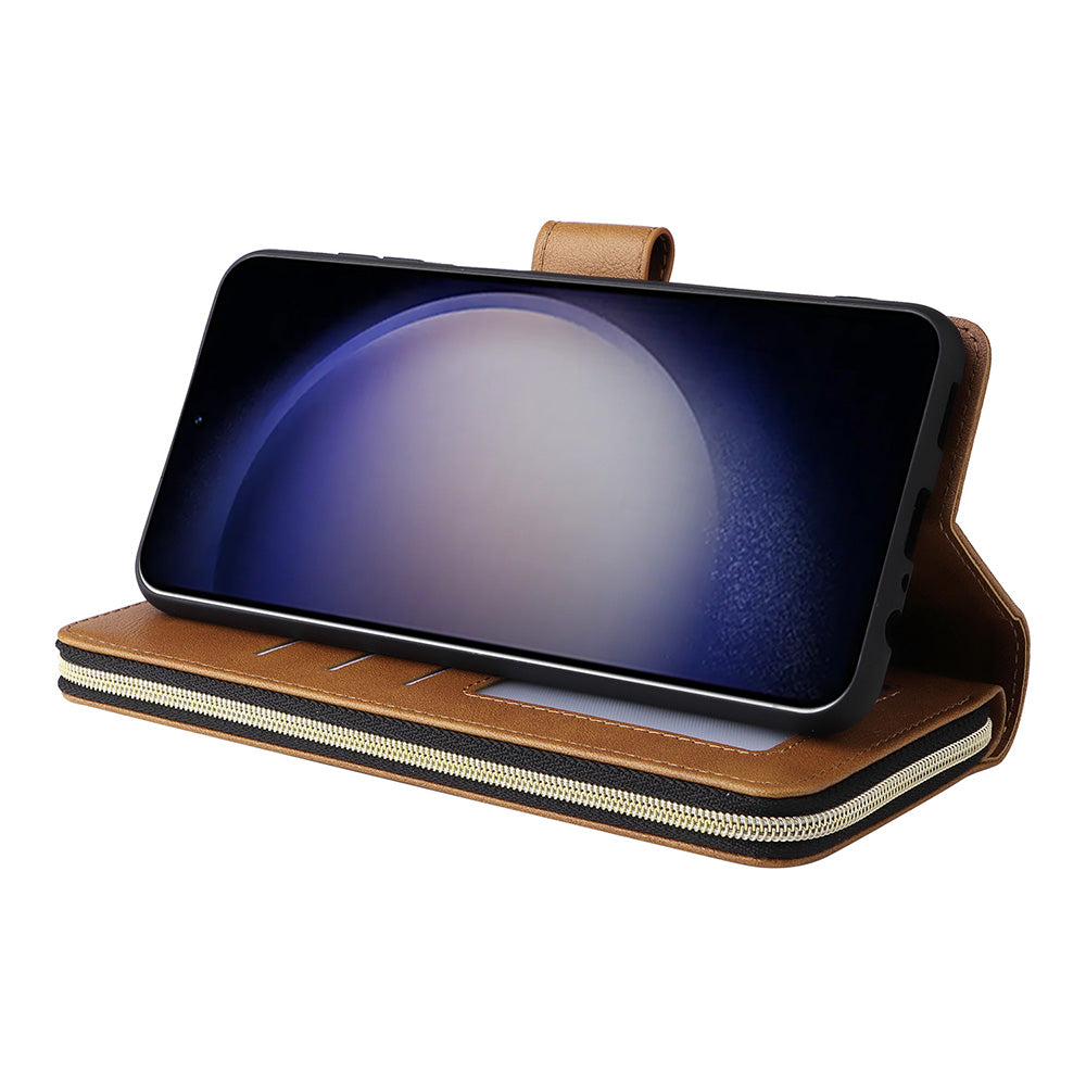 Wallet Leather Flip Cover for Samsung S26 Series with Card Slots Kickstand-Brown