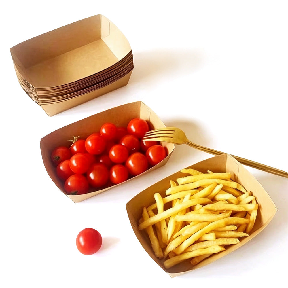 100 Pack Kraft Paper BBQ Boat Food Serving Trays for Picnics and Parties