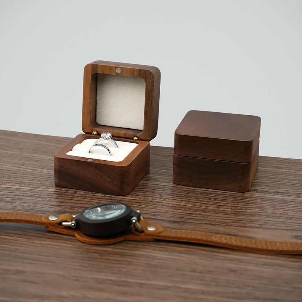 Double Holes Ring Storage Wooden Box for Jewelry Display