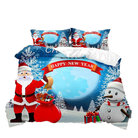 Christmas 3pcs Bedding Set Double Queen King Size Quilt Cover Pillowcases Set-Style 5