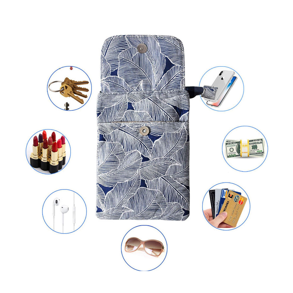 5 Layer Leaf Pattern Canvas Cell Phone Crossbody Bag