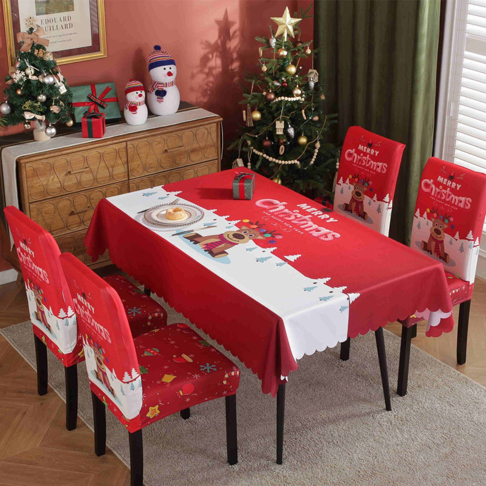 Christmas Tablecloth with 4 Chair Cover-Christmas reindeer