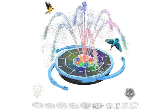 Solar Powered Floating Fountain with 12pcs Spray Heads RGB LED Bird Bath Water Fountain with 12pcs Spray Heads